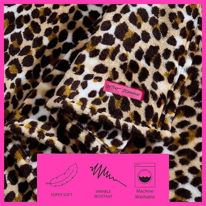 Betsey Johnson - Plush Throw Blanket for Couch or Bed, Soft Reversible Western Fleece Throw, Cozy Printed Soft Blanket, Etched Leopard Brown, 50" x 70"