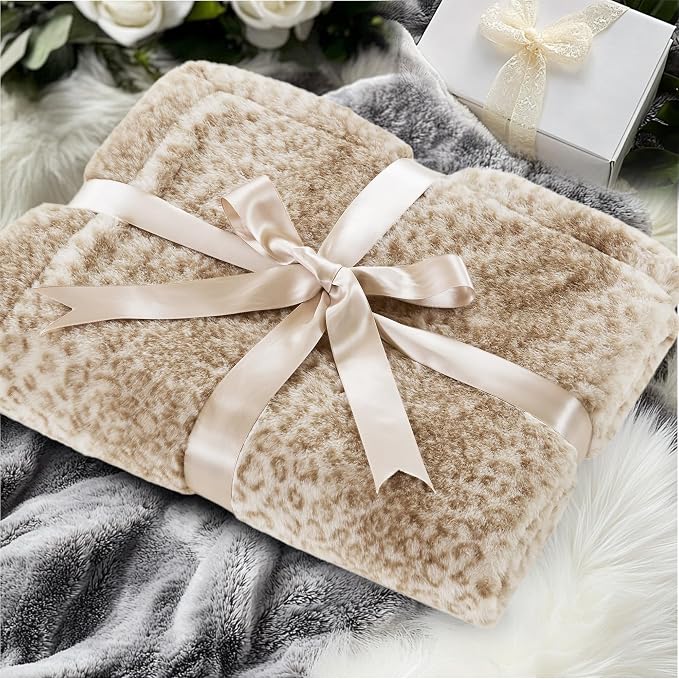 Madison Park Zuri Faux Fur Reversible Throw Blanket, 50 x 60 in, Leopard | Oversized Soft Plush, Luxury, Animal Stripes, Mink Reverse, Modern, All Season, for Bed Sofa Couch, OEKO-TEX Certified
