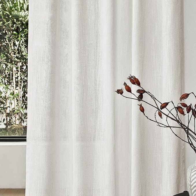 MYSKY HOME Natural Living Room Curtains Boho Semi Sheers Light Filtering Back Tab Privacy Drapes for Patio Pergola Gazebo Nice Vertical Elegant Style, Beige White, 50 x 95 Inches, 2 Panel Sets