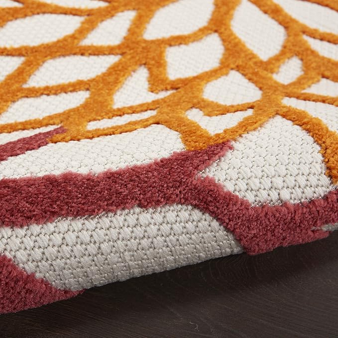 Nourison Home Aloha Indoor/Outdoor Red Multi Colored 5'3" x 7'5" Area Rug, Tropical, Botanical, Easy Cleaning, Non Shedding, Bed Room, Living Room, Dining Room, Deck, Backyard, Patio (5x7)