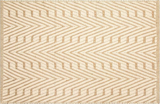 THE BEER VALLEY Jute Cotton Geometric Kitchen Rug 2x3 Feet - Natural White | Small Neutral Area Door mat for Entryway, Easy Clean Outdoor Indoor Boho Entry Rugs