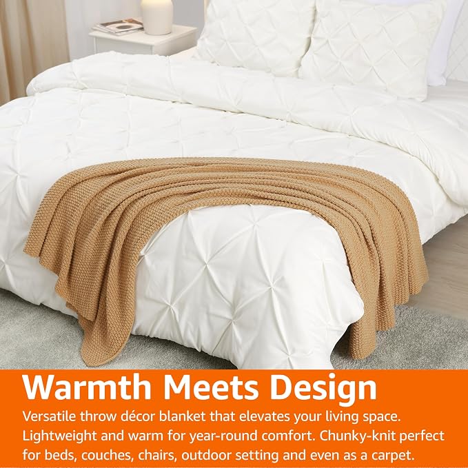 Amazon Basics Chunky Cable Knit Throw Blanket for Couch, Sofa, Bed, Lightweight Soft Cozy, 50" x 60", Sand