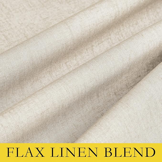 NICETOWN Linen Blackout Cold Blocking Curtains 63" Long for Classroom, Beige, Set of 2, Short Kitchen Burlap Linen 100% Blackout Drape Panels for Night Shift, Great Job for Blocking Light