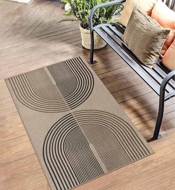 Rugalia Easy Jute Rainbow Entryway Rug, 2.6x4 Washable Non-Slip Indoor Outdoor Doormat, Neutral Boho Farmhouse Kitchen Rug Modern Abstract Throw Rugs for Entrance Bedroom Bathroom