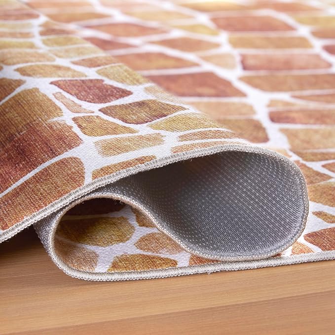 ReaLife Rugs Machine Washable Indoor Outdoor - Mat Rug Foldable Printed Thin Lightweight Cushioned Fade Resistant Patio Deck Dock Porch Pool Balcony Camping - Emery - Red Orange 4' x 6'