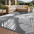 GENIMO Outdoor Rug, Waterproof Plastic Rugs for Patio, 9'x12' Grey White | Outside Larger Leaf Carpet Mat for Porch Decor, Deck, Balcony, Camping, RV, Backyard, Picnic, Beach, Reversible, Foldable