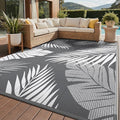 GENIMO Outdoor Rug, Waterproof Plastic Rugs for Patio, 8'x10' Grey White | Outside Larger Leaf Carpet Mat for Porch Decor, Deck, Balcony, Camping, RV, Backyard, Picnic, Beach, Reversible, Foldable