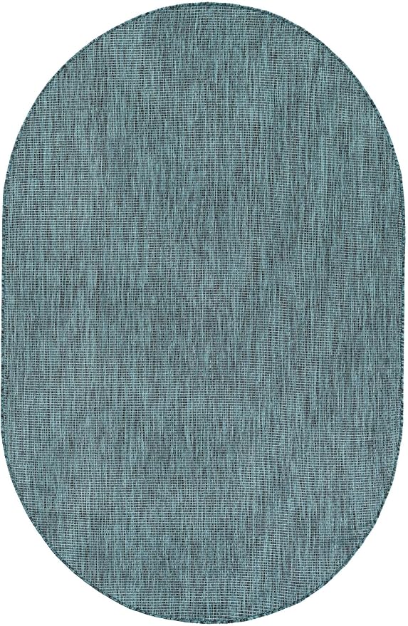 Unique Loom Outdoor Solid Collection Area Rug (5' 3" x 8' Oval Teal/Navy Blue)