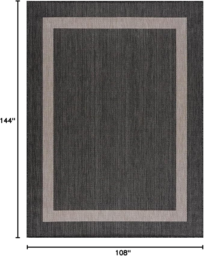CAMILSON Outdoor Rug 9x12, Large Modern Outside Rugs for Patios Porches Waterproof Durable Washable Non-Shedding, Easy-to-Clean Indoor Outdoor Area Carpet (9 x 12, Bordered - Dark Gray/Light Gray)