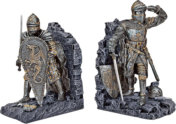 Design Toscano Arthurian Knight Bookends,Grey Stone,8 Inch, Set of Two