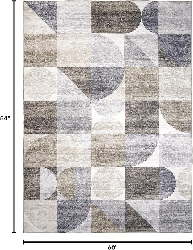 ReaLife Rugs Machine Washable Indoor Outdoor - Mat Rug Foldable Printed Thin Lightweight Cushioned Fade Resistant Patio Deck Dock Porch Pool Balcony Camping - Naya - Beige Brown Gray 5' x 7'