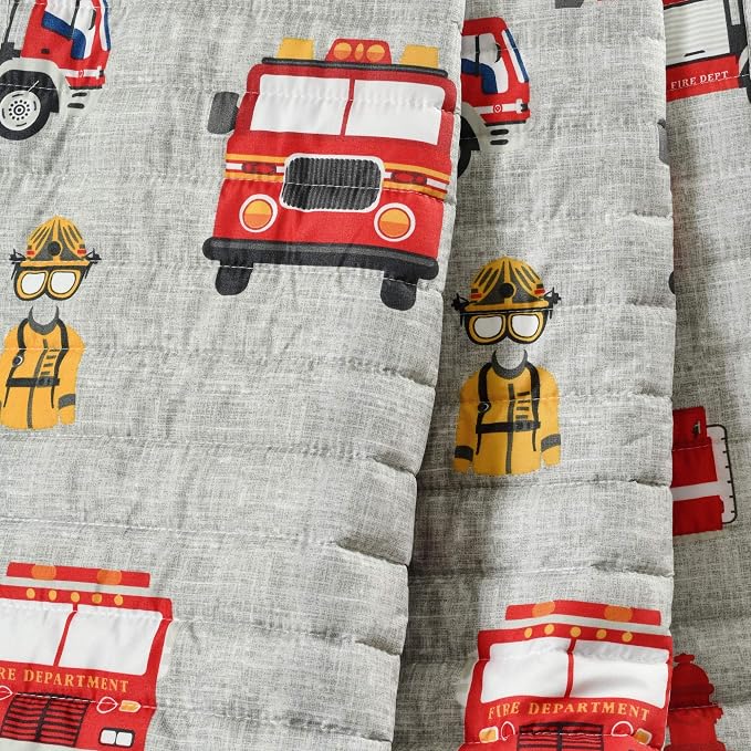 Lush Decor Fire Truck Throw Blanket, Red & Gray, 50" W x 60" L - Toddler Blanket - Reversible Stripe Print Quilted Throw for Kids Room