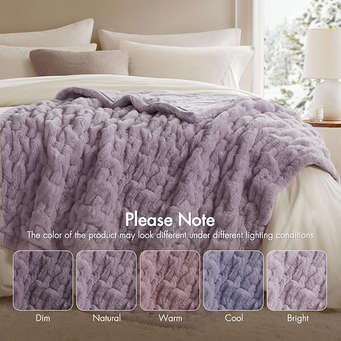 Madison Park Ruched Faux Fur Luxury Throw Lavender 50*60 Premium Soft Cozy Brushed Long Faux Fur For Bed, Coach or Sofa | Luxury, Premium, Soft Cozy Brushed Long Pile, All Season Plush Modern OEKO- TEX Certification Warm For Bed, Couch or Sofa