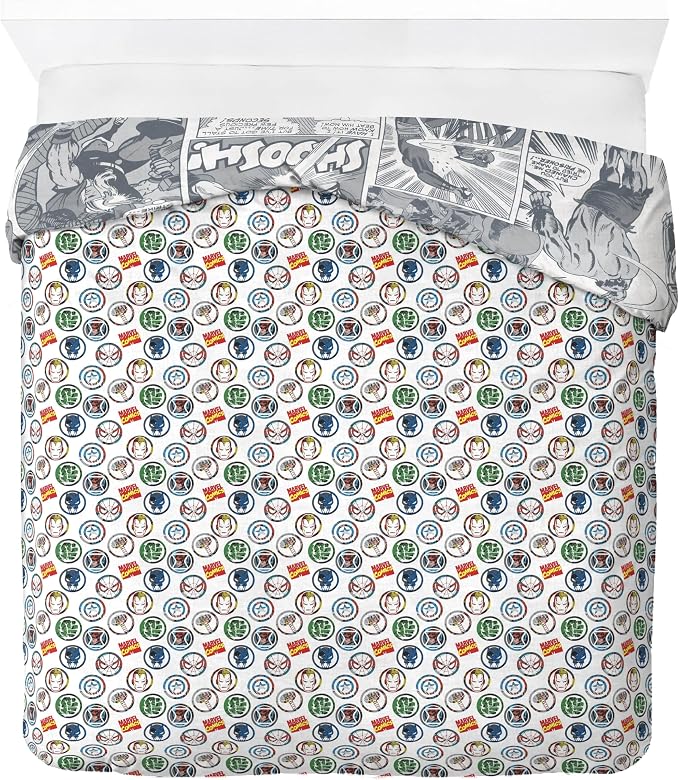 Jay Franco Kids Duvet Cover Set – 3 Piece Super Soft Bedding with Sham Pillowcase, Cover ONLY Comforter Not Included, Grey - Marvel Comics, Full