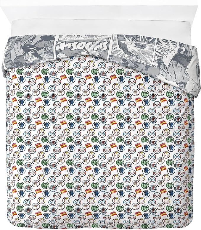Jay Franco Duvet Cover Set – 3 Piece Comforter Cover and Sham Set, Super Soft Cozy Kids Bedding (Insert Not Included) Grey - Marvel Comics, Queen