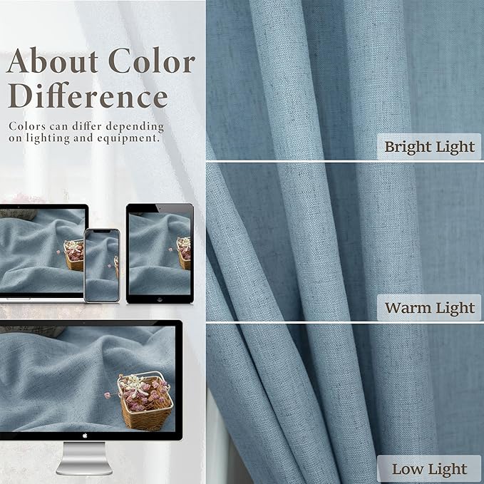 Blue Curtains 38 Inch Width for Kitchen Door 2 Panels Back Tab Rod Pocket Semi - Image 4