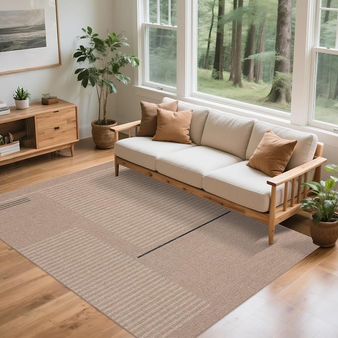Easy Jute Rug for Pet Homes: 5x7 Outdoor Rug - Beige Woven | Washable Design Cuts Your Cleaning Time by 75% and Maintain Shape and Texture after 50 Washes