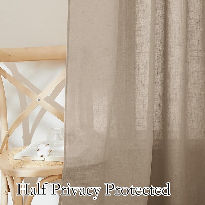 RYB HOME Linen Sheer Curtains for Small Window, Back Tab Breathable Absorbent - Image 5