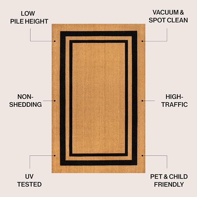 JONATHAN Y Double Border Indoor Outdoor Doormat 4X6 Natural/Black, Blaire Modern Classic for Living Room, Bedroom, Kitchen, Office, Easy-Cleaning, High Traffic, Pet-Friendly, Non-Shedding NRF107A-4