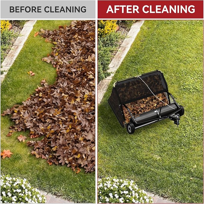 YITAMOTOR 48" Tow Behind Lawn Sweeper, 20 cu. ft.Leaf Collector | 48" Lawn Sweeper with 20 cu.ft Hopper, Dumping Rope, Adjustable Height. Tow Behind for Picking up Debris & Grass