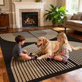 Washable Rainbow Easy Jute Rug 5x7, Black Neutral Geometric Modern Outdoor Indoor Patio Farmhouse Large Rugs, Woven Non Slip Thin Carpet for Living Dining Room Bedroom Classroom Kids Nursery