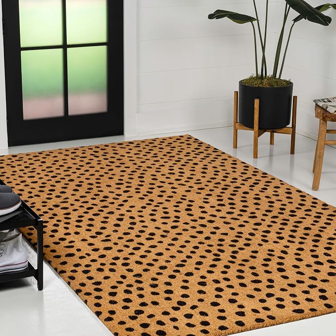 JONATHAN Y Animal-Spot Coir Indoor Outdoor Doormat 3X5 Natural/Black, Daphne Modern Classic for Living Room, Bedroom, Kitchen, Office, Easy-Cleaning, High Traffic, Pet-Friendly, Non-Shedding NRF106A-3