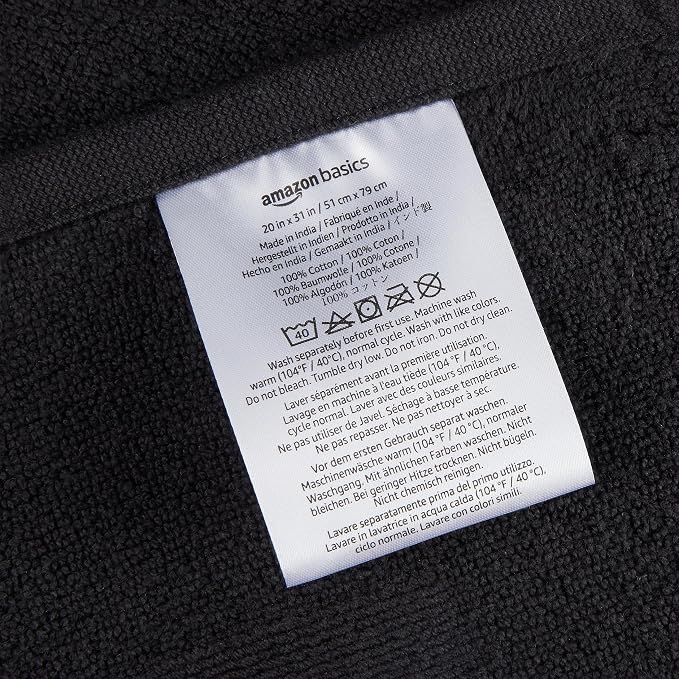 Amazon Basics Banded 100% Cotton Machine Washable Bathroom Bath Rug Mat, 31" x 20", Black