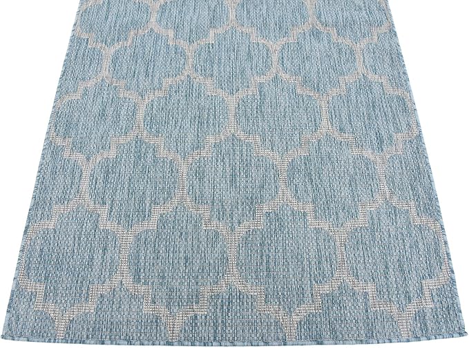 Unique Loom Outdoor Trellis Collection Area Rug (4' 1" x 6' 1" Rectangle, Aquamarine/ Gray)