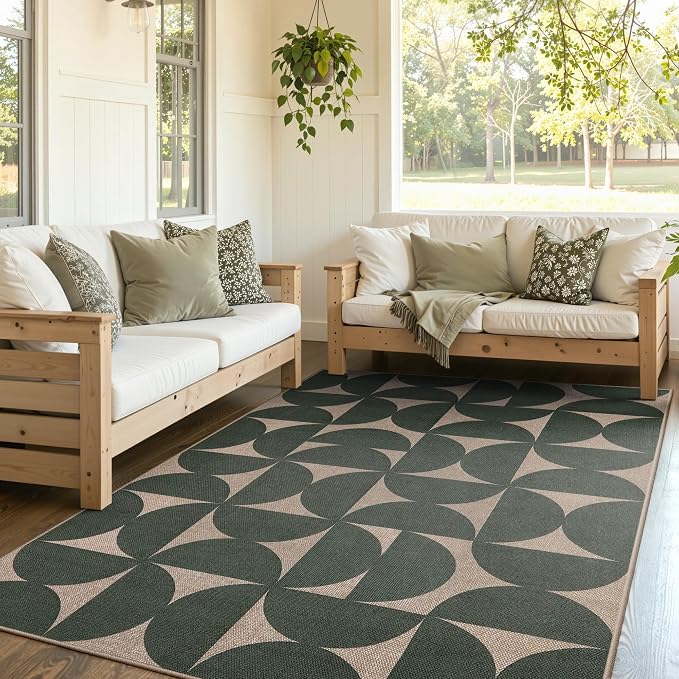 Lahome Semi Circle 5x7 Outdoor Rug, Washable Non Shedding Easy Jute Rug | Neutral Non Slip Non Shedding Lightweight Floor Carpet for Living Dining Room Sunroom Patio