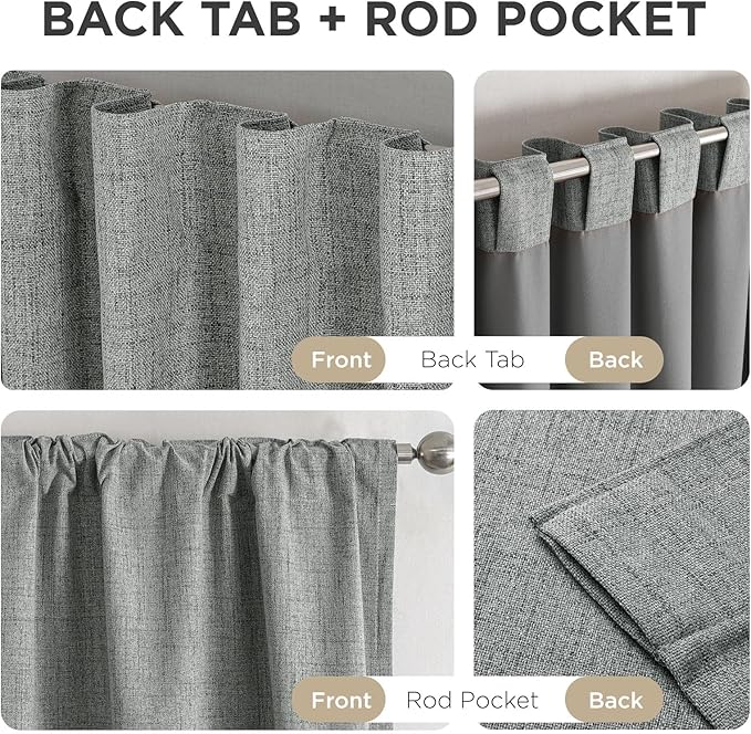 Joydeco Blackout Curtains for Bedroom - 100% Light Blocking 2 Panels Light Grey Drapes 37" W x 90" L, Thermal Insulated Room Darkening Curtains, Linen Textured for Living Room, Rod Pocket & Back Tabs