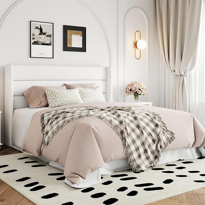 Allewie Queen Size Lift Up Hydraulic Storage Bed Frame White | Modern Wingback Headboard, Hydraulic Support Storage, No Box Spring Needed
