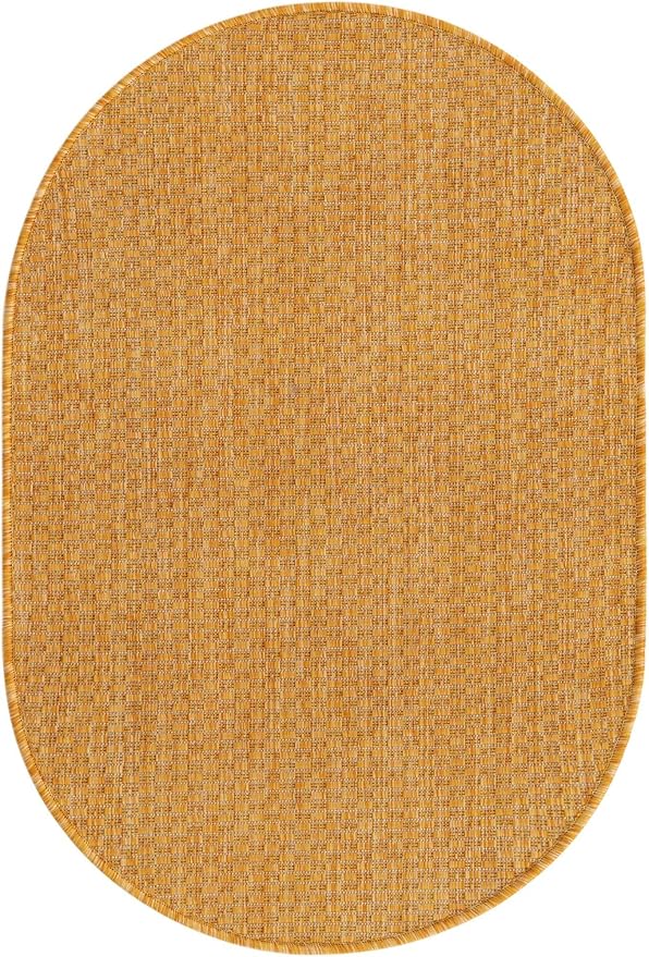Unique Loom Collection Casual Transitional Solid Heathered Indoor/Outdoor Flatweave Area Rug (2' 2" x 3' 1" Oval, Corn Harvest Yellow)