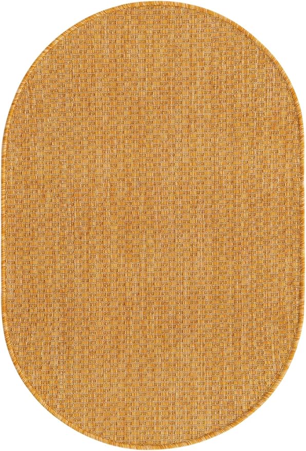 Unique Loom Collection Casual Transitional Solid Heathered Indoor/Outdoor Flatweave Area Rug (2' 2" x 3' 1" Oval, Corn Harvest Yellow)