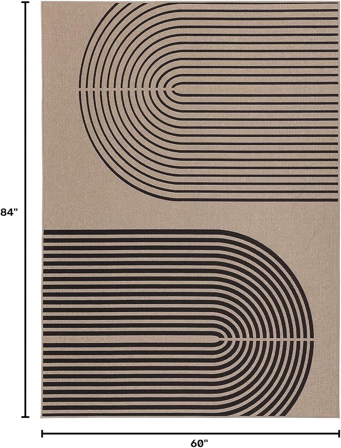 GarveeHome Modern Rainbow Easy Jute Rug 5x7, Washable Area Rugs for Living Room Farmhouse Dining Room, Contemporary Natural Non Slip Non Shedding Floor Carpet for Office RV Patio