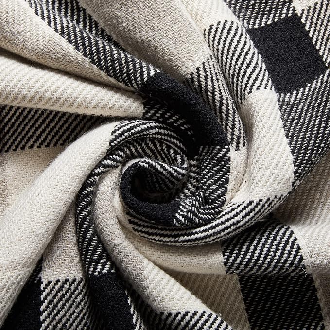 Americanflat 50x60 Throw Blanket - Soft and Breathable Cotton Throw Blanket for Couch, Bed, Chair - Decorative Blankets Perfect for Home, Office, or Outdoor Use - Black, Cream and Beige Plaid Design