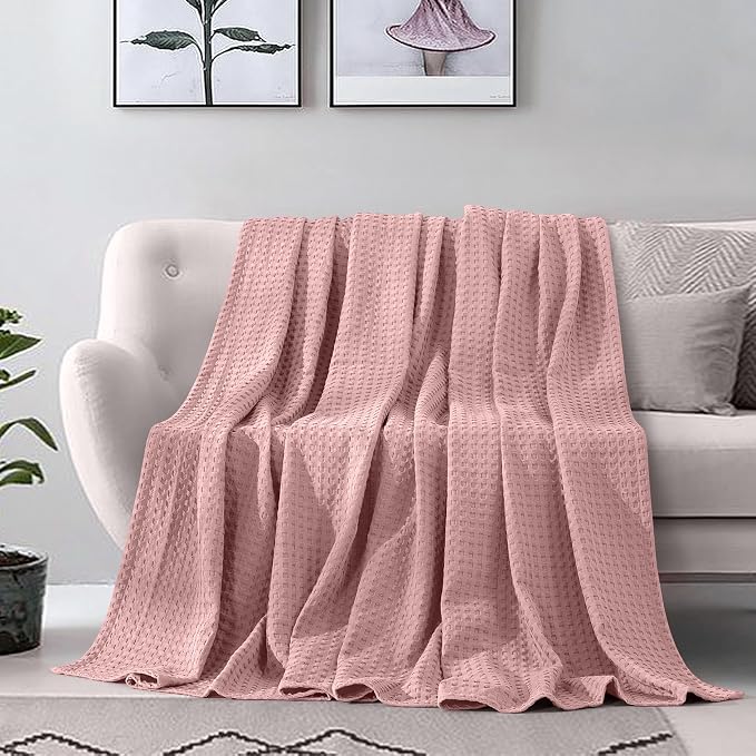 Elegant Comfort Premium 100% Cotton Waffle Blanket - Lightweight Breathable Waffle Weave Bed Blanket - Soft and Warm All Season Blanket for Couch, Sofa and Bed, King Size 90x108 Inches, Dusty Rose