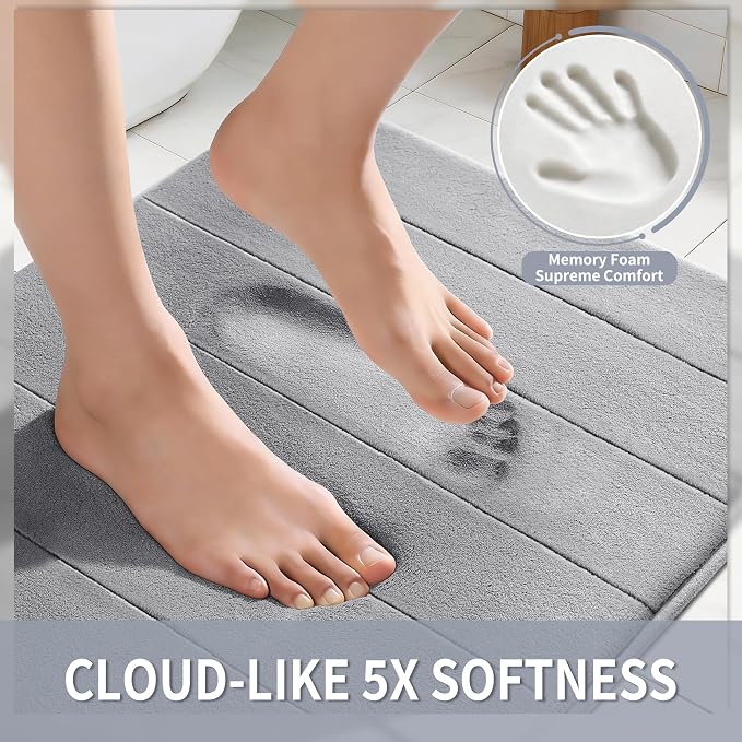 Yimobra Large Bath Mat 36"x24", Super Soft Quick Dry Memory Foam Bathroom Rug, Water Absorbent, Non Slip Backing Machine Washable for Tub Shower, Thick Comfort Support, Gray