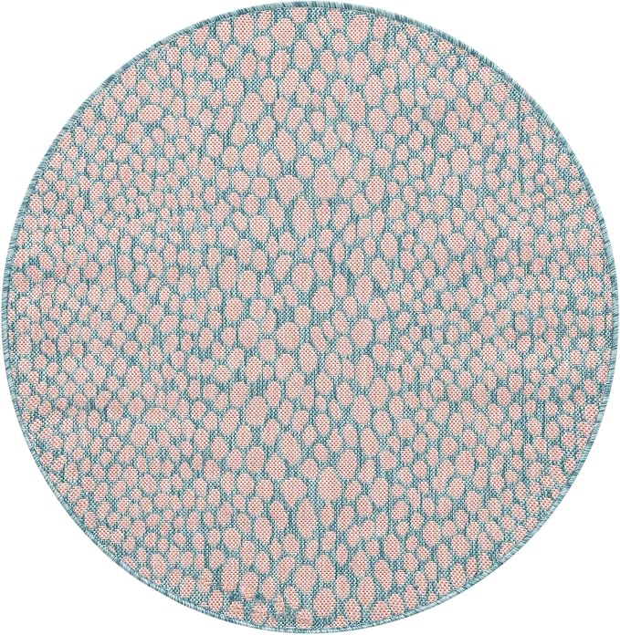 Unique Loom Jill Zarin Jill Zarin Outdoor Collection Area Rug - Cape Town (3' 3" Round, Pink and Aqua/Light Blue)