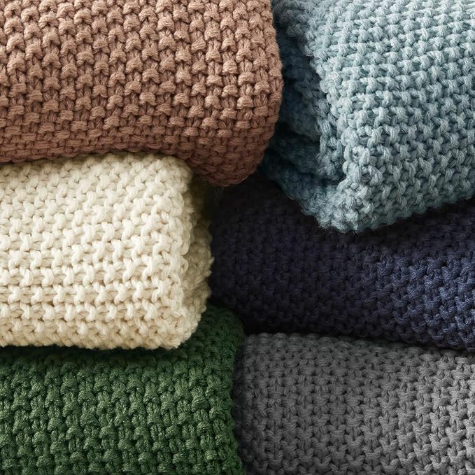 INK+IVY Bree Knit All Season Throw Blanket for Sofa, 50 x 60, Ivory | Ultra Soft, Acrylic, Lightweight, OEKO-TEX Certified