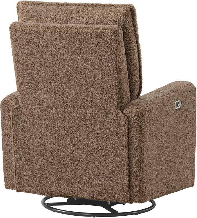 Oxford Baby Uptown Power Glider Recliner Rocking Chair 270° Swivel for Nursery and Living Room, Teddy Brown, Green Guard Gold Certified