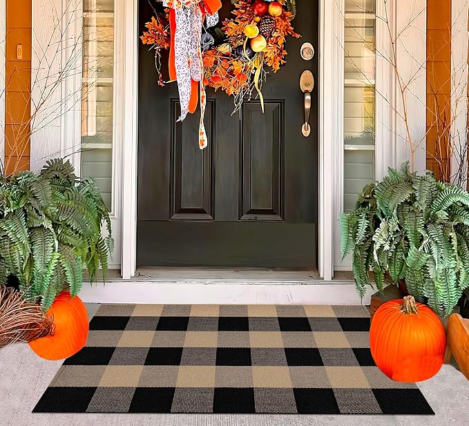 Checkered Front Door Mat Outdoor 24''x35''Buffalo Plaid Outdoor Rug Cotton Washable Layered Doormat for Bedroom,Bathroom,Farmhouse,Entryway,Home Entrance