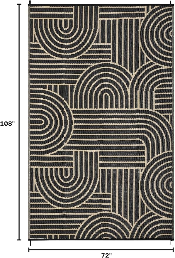 Garvee Reversible Rainbow Outdoor Rug 6x9, Waterproof Outdoor Plastic Straw Rug, RV Mat for Picnics, Patio, Camping, Balcony, Deck, Backyard, Porch, Brown