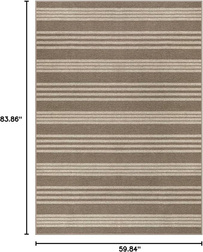 Lahome Striped Easy Jute Outdoor Rug 5x7, Living Room Area Rugs Washable | Patio Rug, Modern Farmhouse Neutral Mat, Non Slip Stain Resistance Indoor Carpet for Dining Room Sunroom Bedroom, Khaki Beige