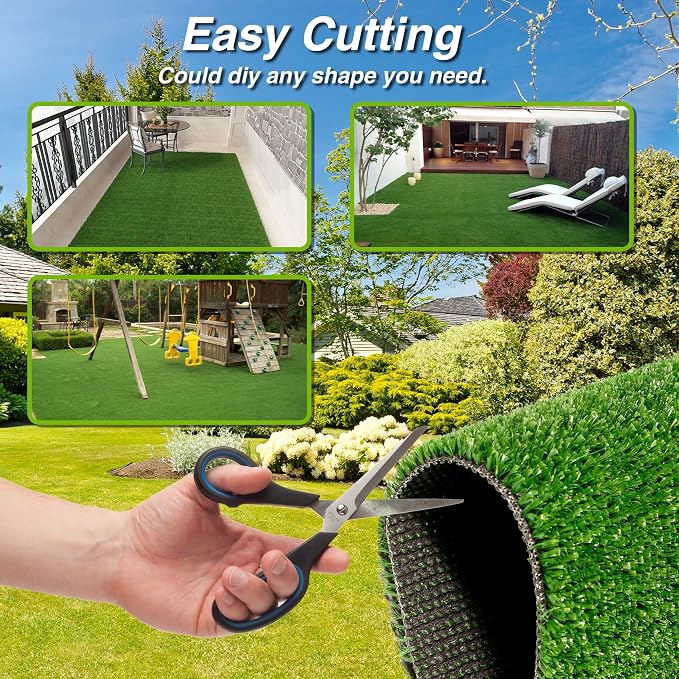 XLX TURF Outdoor Artificial Grass Rug 5FT X 7FT, Green Fake Grass Carpet Floor Mat for Balcony, Patio, Backyard, Extra Large Pets Grass Pad for Dogs