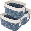 XUANGUO Woven Cotton Rope Storage Baskets 15x10x9.3" 3 Pack White and Blue | Decorative rectangular storage baskets for shelves and closets; storage bins organize clothes, toys, books and nursery items.