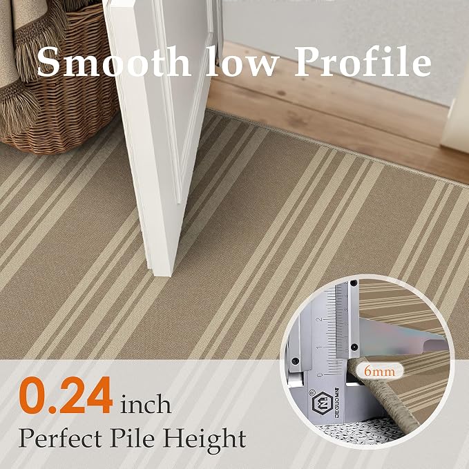 PureCozy Striped Easy Jute Rug 5x7 Khaki Living Room Carpet Washable Non Slip Bedroom Office Rug Farmhouse Neutral Non Shedding Indoor Outdoor Large Carpet for Kitchen Dining Room