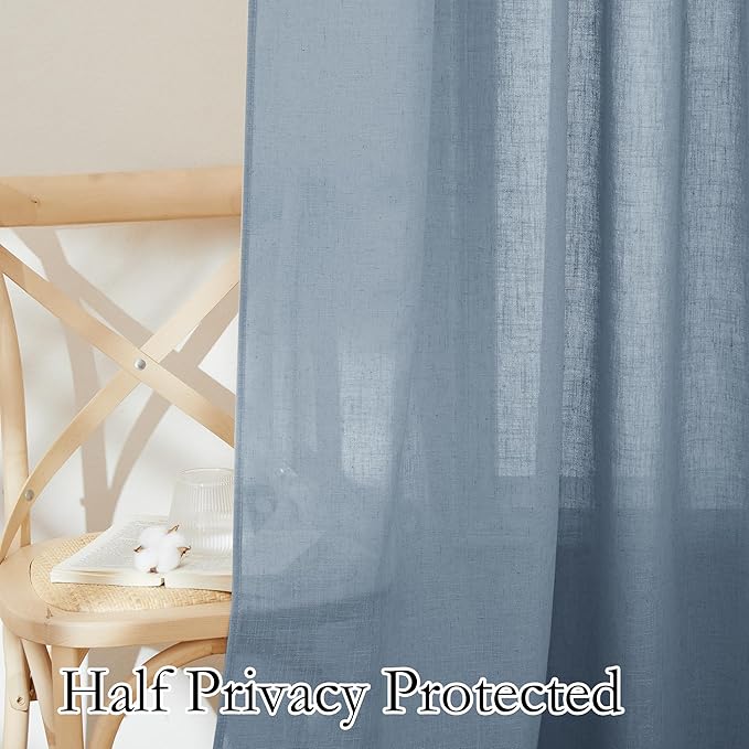 RYB HOME Blue Linen Sheer Curtains - Image 5