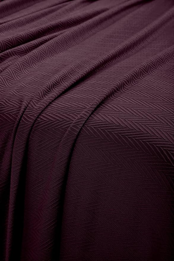 Superior Metro All-Season Cotton Blanket, Woven Blanket for Couch, Bed, Bedding, Farmhouse, Home Essentials, Cute and Cozy Bohemian Blankets, Herringbone Weave, King, Plum