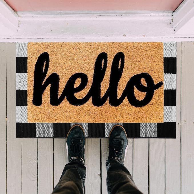 Buffalo Plaid Rug 2x3 Black and White Outdoor Mat Checkered Carpet | Cotton Woven Washable Front Porch Fall Layered Door Mats Carpet for Indoor Outdoor Entryway Farmhouse Decor
