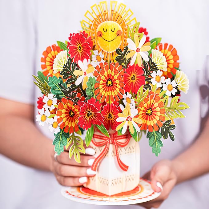 Paper Love HugePop Flower Bouquet Pop Up Cards 2 Pack - Includes 1 Happy Bouquet and 1 Tulip Flower Bouquet, Gift For Mothers Day, Birthday, Valentines Day, All Occasions - Jumbo 10" x 14" Card
